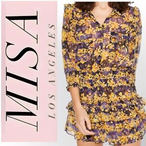 NWT MISA Los Angeles Riona Purple Yellow Floral Ruffle Mini Dress Size XS